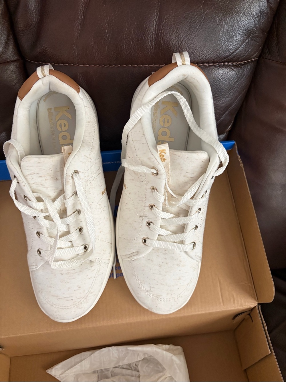 Keds Cream White Low-Top Canvas Sneakers with Tan Heel Tab